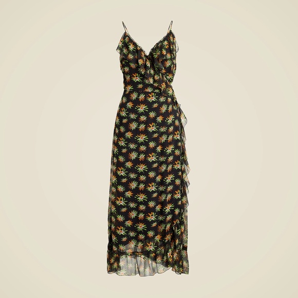 New JCREW Size 4 Flutter Wrap Dress in Sunburst Floral Black Multi $168 CD333 - Picture 4 of 5